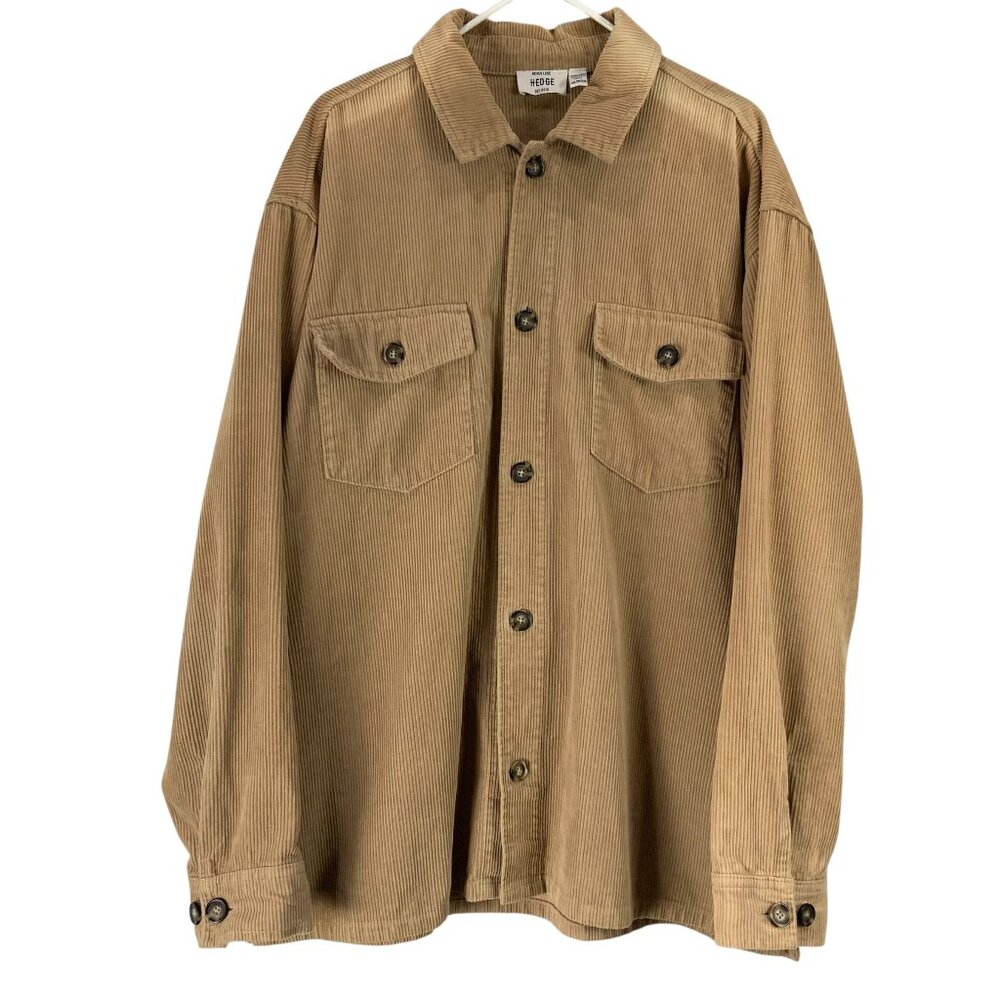 Hedge Tan Ribbed Corduroy Long Sleeve Collared Button Up Top Size XXL w/Pockets